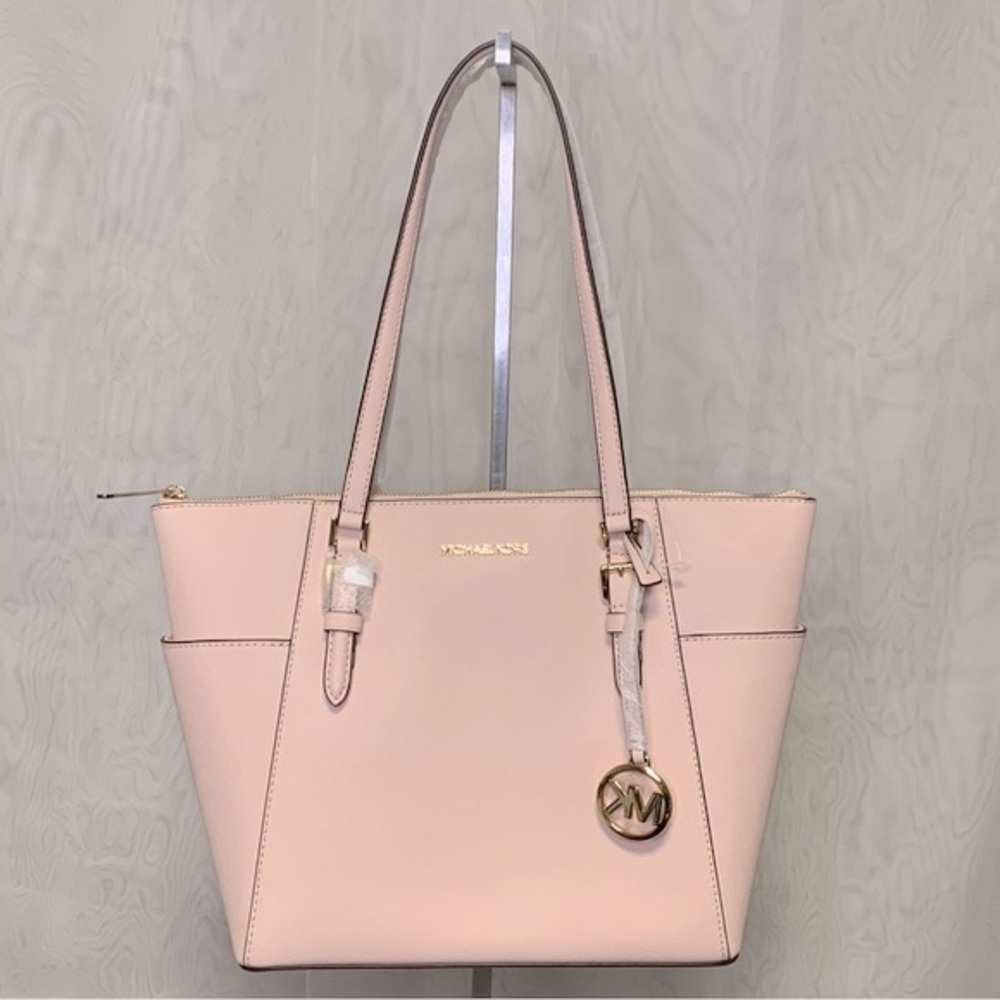 Michael Kors Charlotte LG Saffiano Leather Top Zip Tote w/Charm - pink - NWT